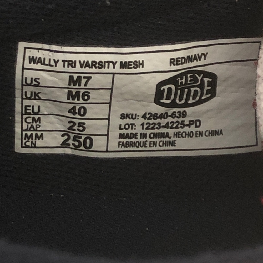 Hey Dude Wally Tri Varsity Mesh Red White Navy Blue Loafers, Size 9 - Picture 10 of 10